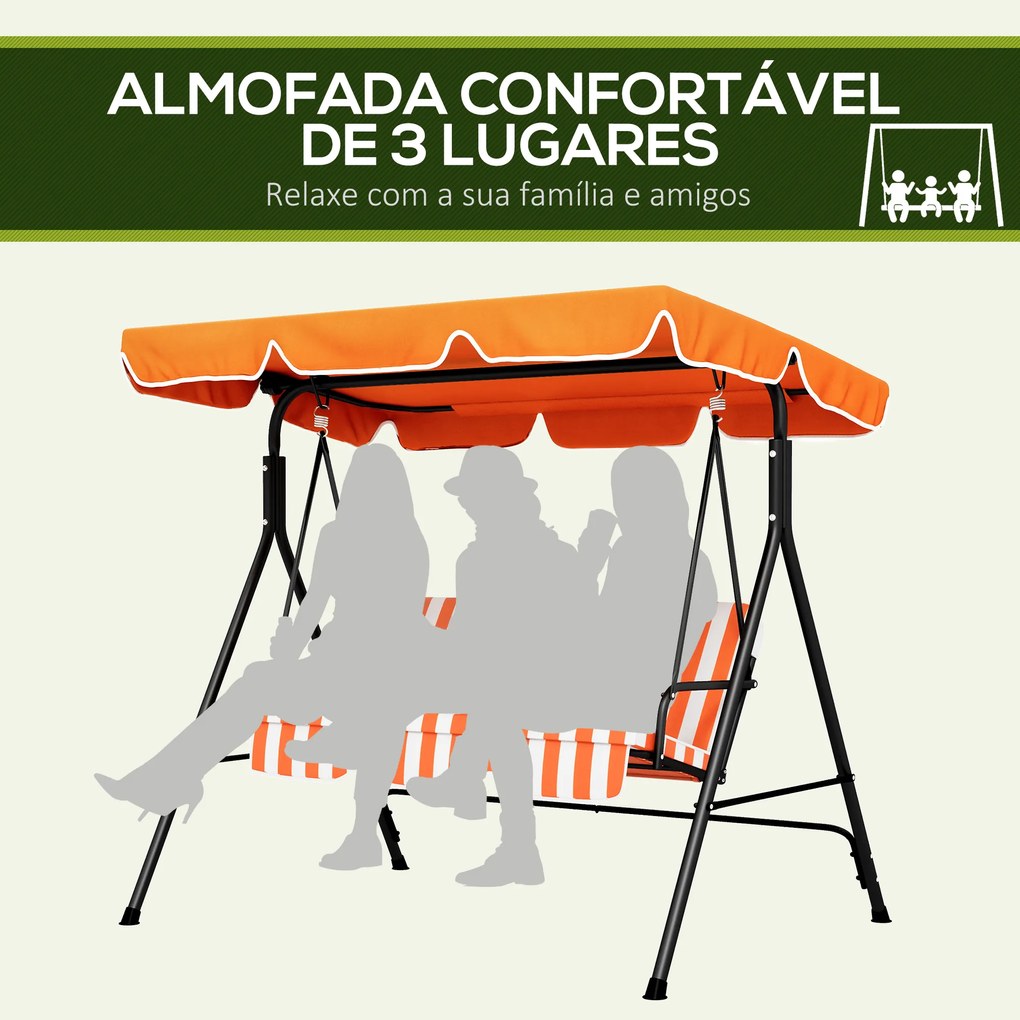 Baloiço de Jardim Exterior de 3 Lugares com Toldo Ajustável e Estrutura de Aço 172x110x153 cm Laranja