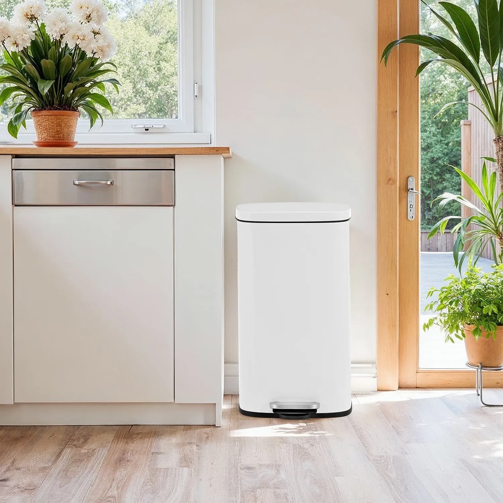 Caixote do lixo 30 litros com pedal para cozinha 34,8 x 29,7 x 63,3 cm Branco
