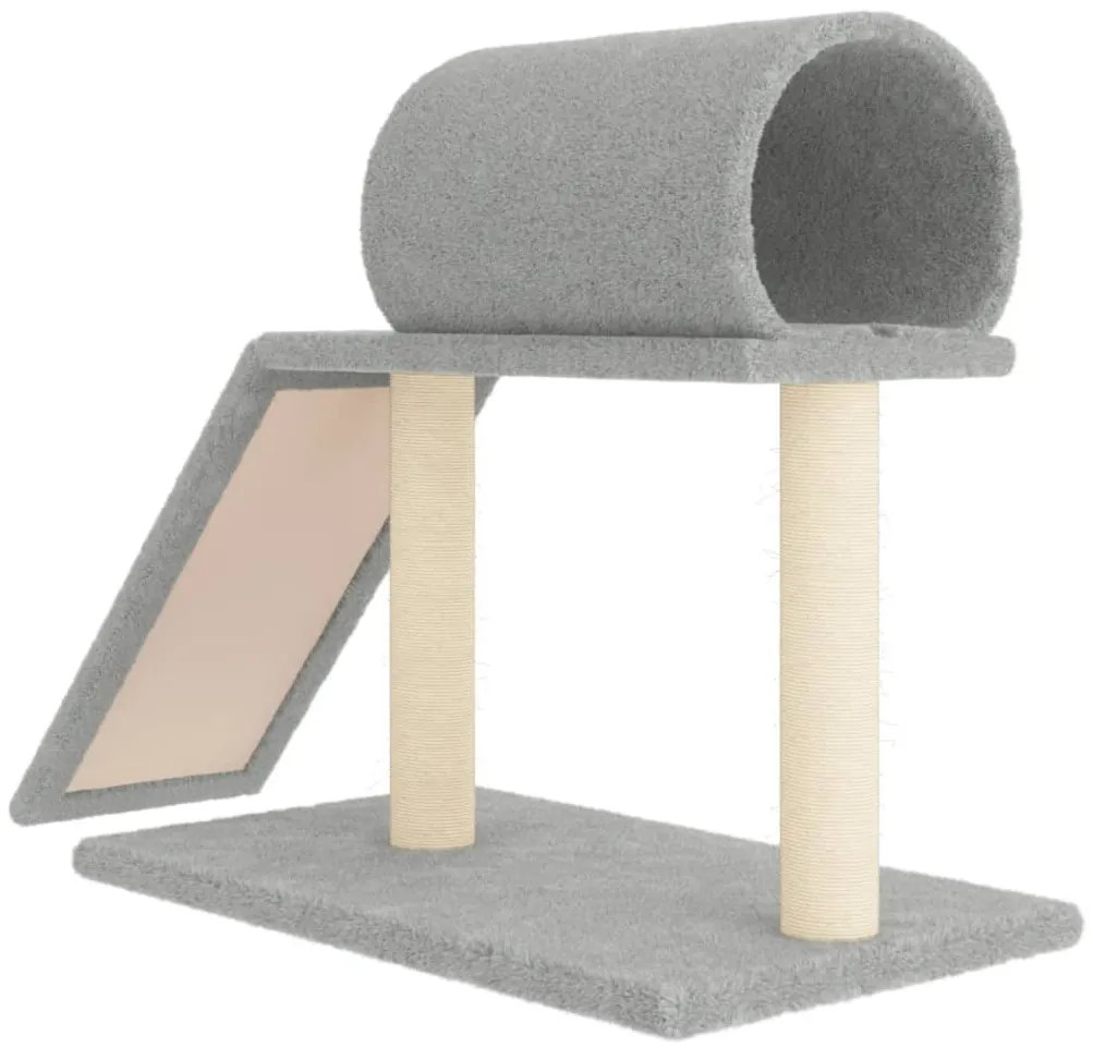 Postes arranhadores p/ gatos c/ túnel/escada 55,5cm cinza-claro