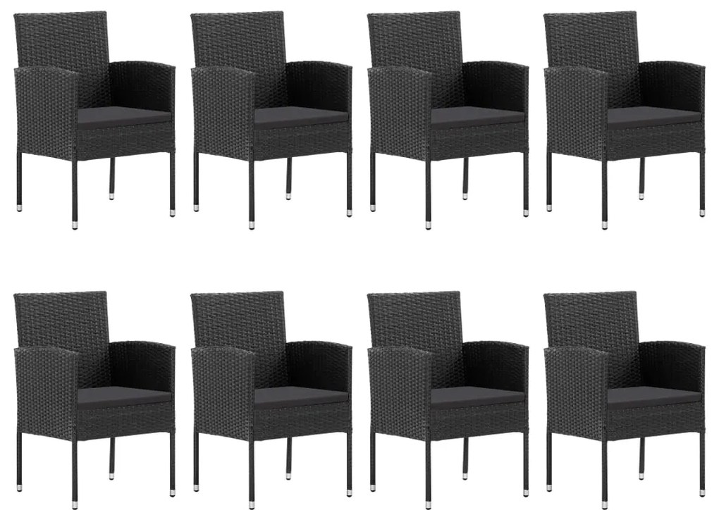 9 pcs conjunto de jantar para jardim vime PE e aço preto