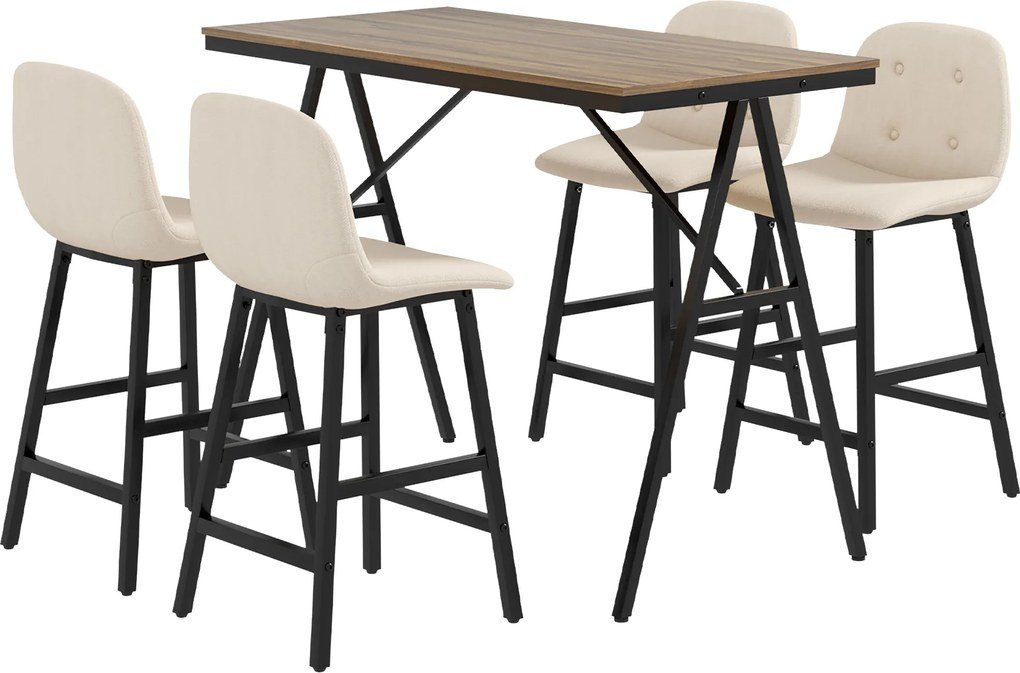 HOMCOM Conjunto de bar 5 peças, mesa e 4 banquetas, capitonê com botões, acolchoamento espesso, aspecto linho, Bege | Aosom Portugal