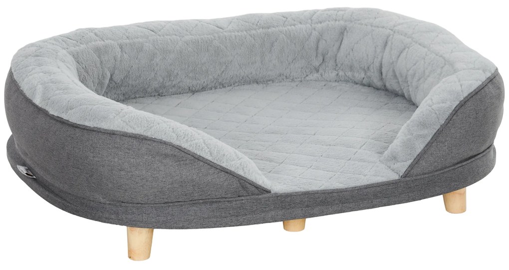 PawHut Sofá para Cães Médios e Grandes Sofá para Animais de Estimação Capa Lavável e Pés de Madeira Carga 25 kg 90x78x25 cm Cinza | Aosom Portugal