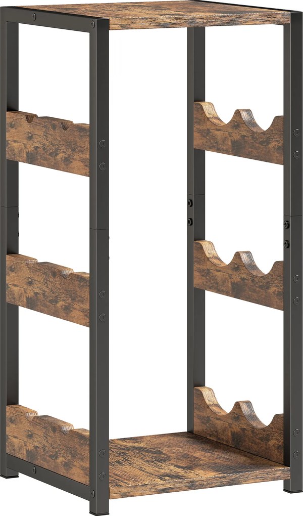 HOMCOM Suporte para 6 garrafas, casier para vinhos com prateleiras onduladas, 22 x 24 x 49,2 cm, marrom rústico | Aosom Portugal