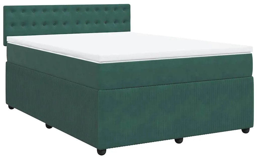 Cama com molas/colchão 140x200 cm veludo verde-escuro