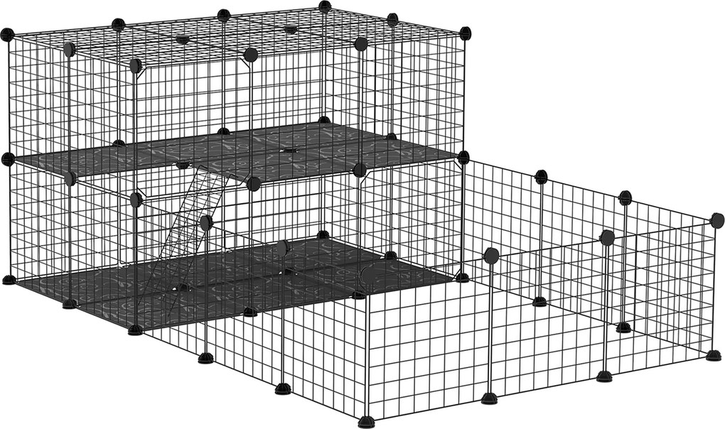 Recinto para Pequenos Animais Recinto Metálico para Animais com Forma Personalizável para Coelhos Porquinho da Índia 175x105x70 cm Preto