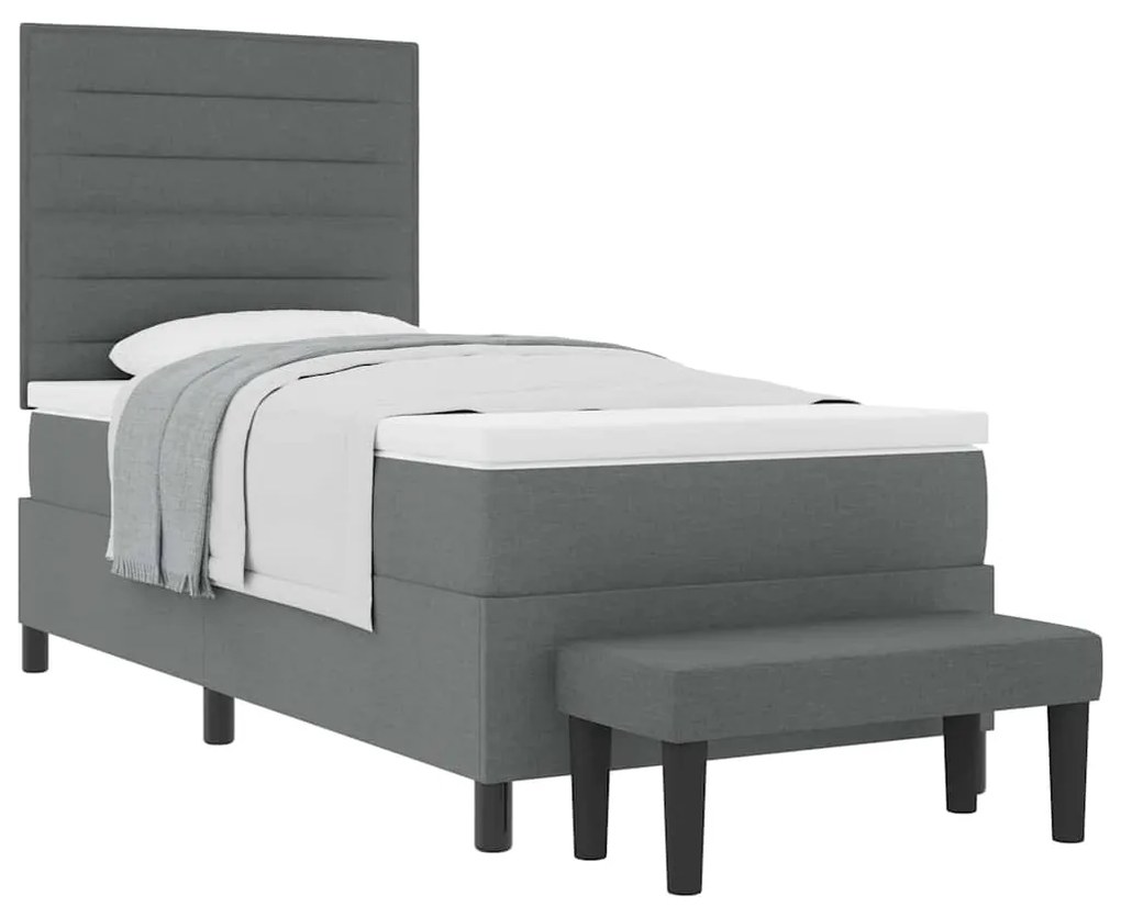 Cama Box Spring com Colchão e Banco Cinza Escuro 90x200 cm Tecido