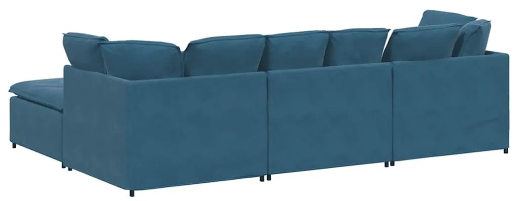 Sofá modular com pufes e almofadas veludo azul