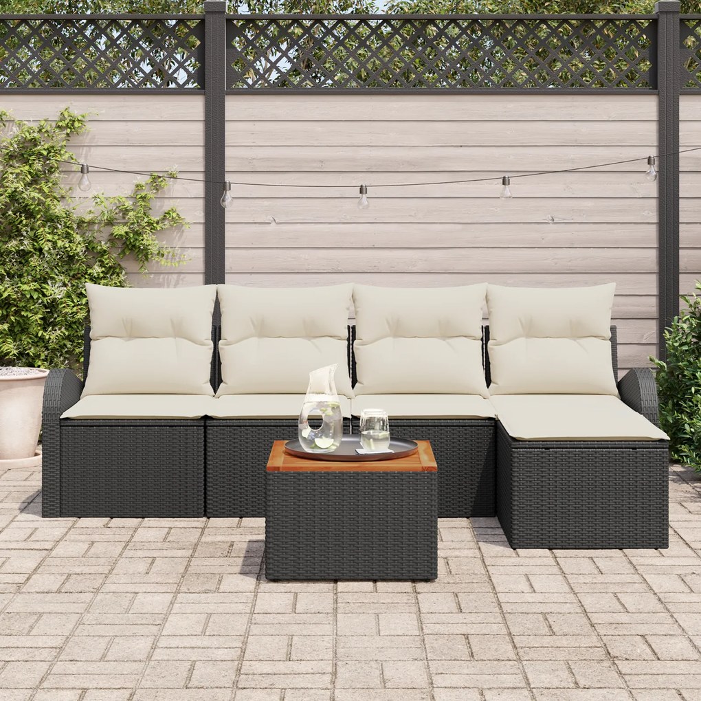 Conjunto de Sofá de Jardim vidaXL com 6 Peças e Almofadas Preto Rattan