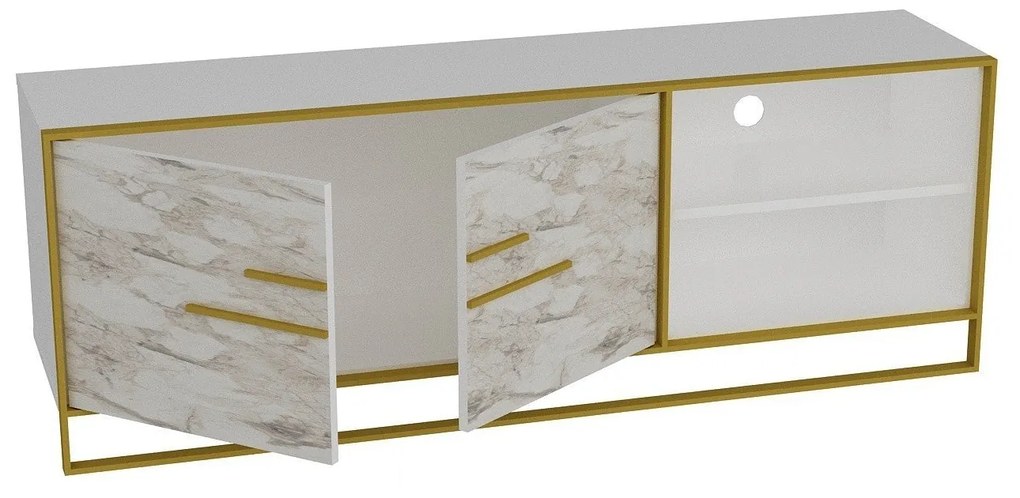 Móvel TV Polka – Dourado e Branco – 160x56,6x38,5 cm