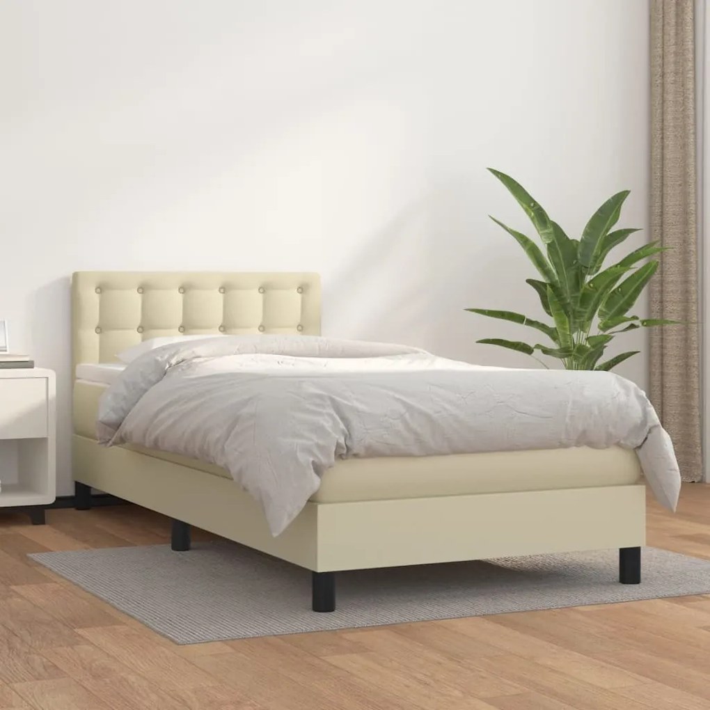 vidaXL Cama com molas/colchão 100x200 cm couro artificial cor creme