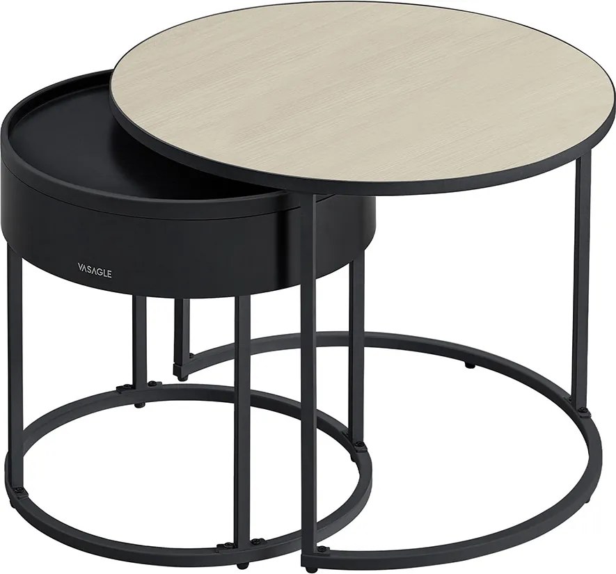 Conjunto de 2 mesas de centro redondas Bege natural + Preto