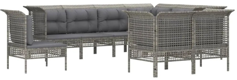 9 pcs conjunto lounge de jardim c/ almofadões vime PE cinzento