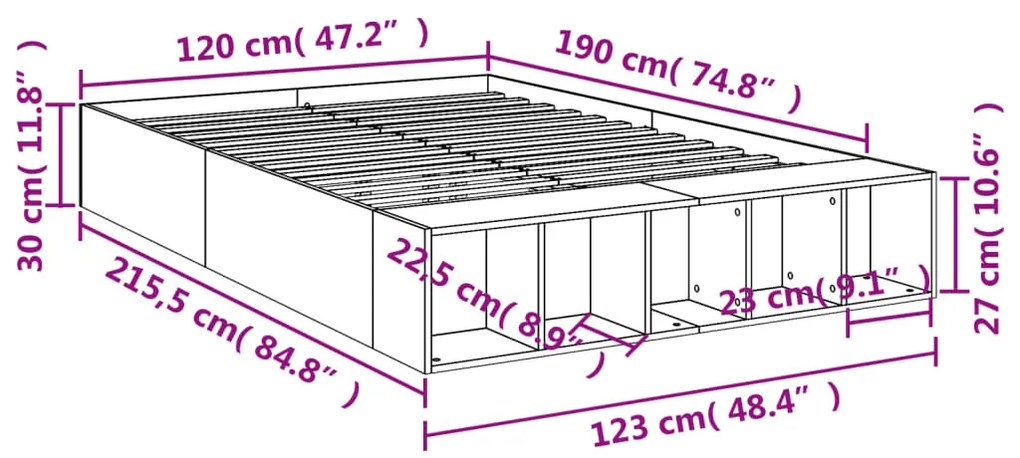 Estrutura de cama 120x190 cm derivados de madeira cinza cimento