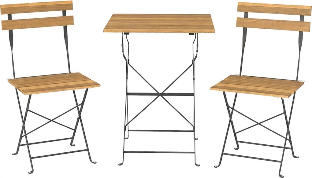 Outsunny Conjunto Bistrô de Jardim 3 Peças, 2 Cadeiras Dobráveis, Mesa Quadrada em Madeira de Acácia, 55x55x71cm, Natural | Aosom Portugal