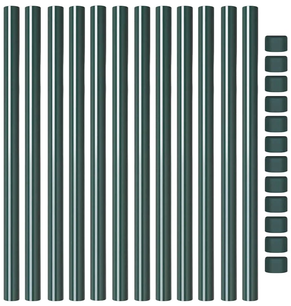 Postes de Cerca 12 pcs Verde 90 cm Aço com Revestimento em Pó
