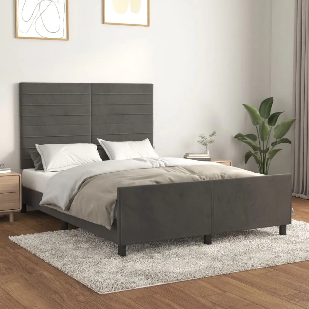 vidaXL Estrutura de cama sem colchão 140x190 cm veludo cinzento-escuro