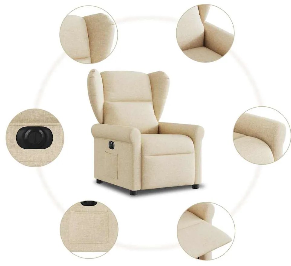 Poltrona reclinável elétrica tecido cor creme