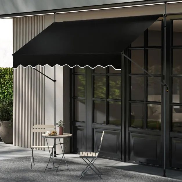 Toldo retrátil manual 3 m x 180 cm Sombra exterior ajustável sem perfuração com manivela para pátio, varanda, jardim Preto