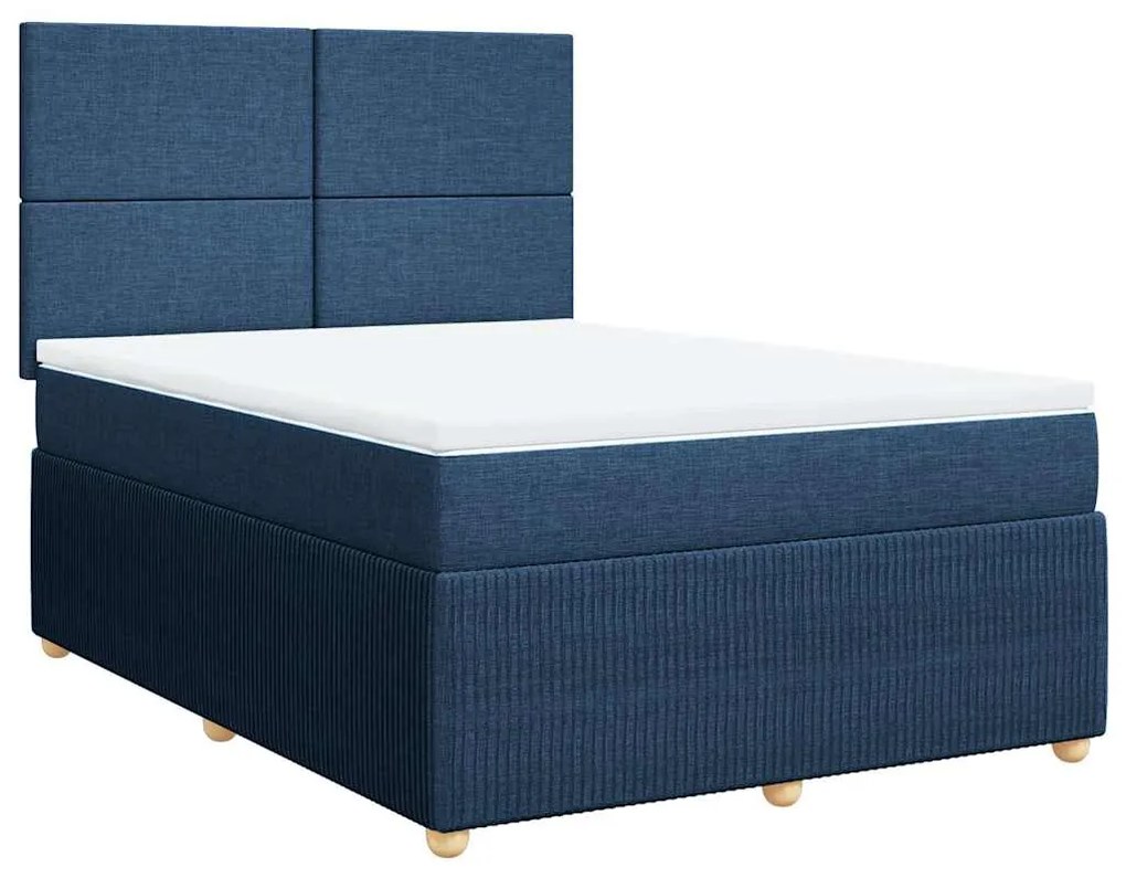 Cama com molas/colchão 160x200 cm tecido azul