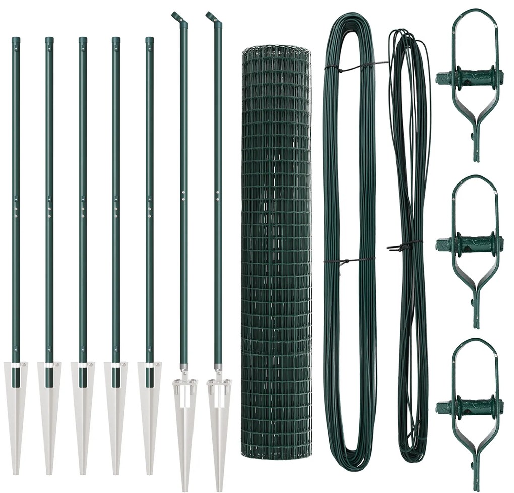 Cerca Euro com 7 Postes Espigados 1.6x10 m Aço Galvanizado Verde