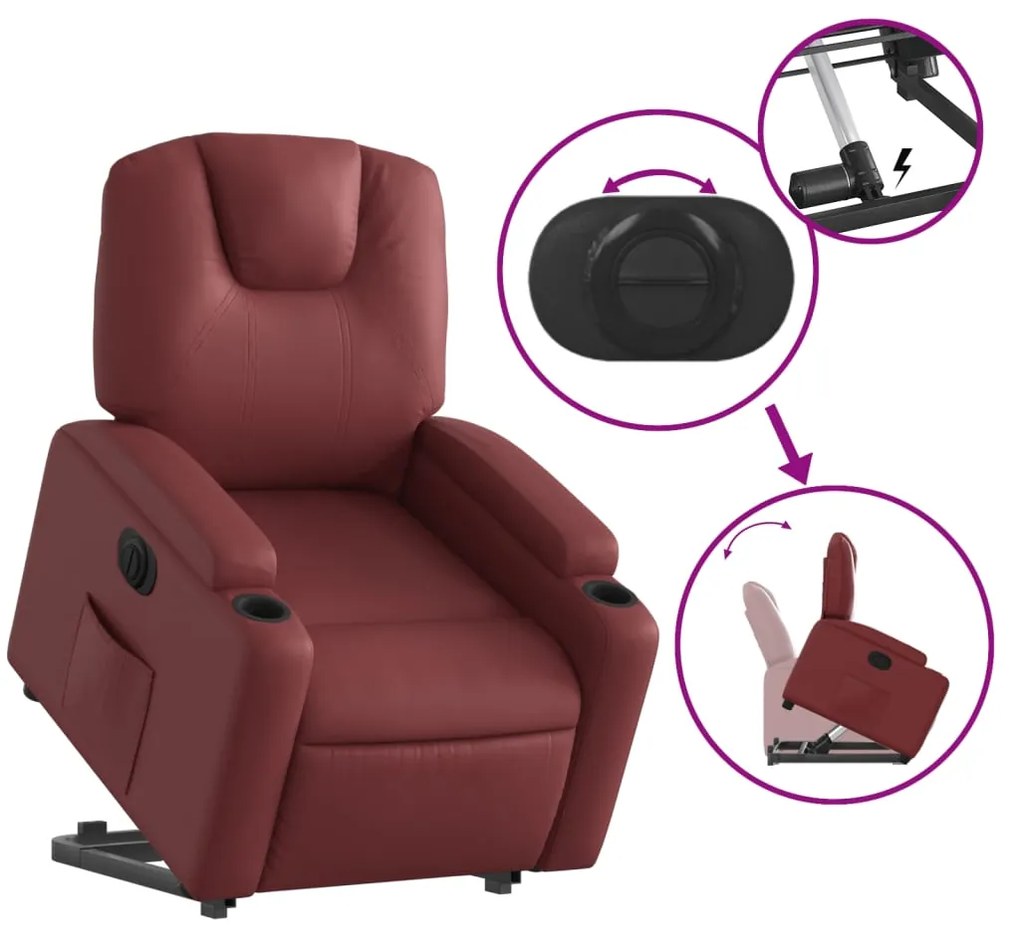 Poltrona reclin. elevatória elétrica couro artif vermelho-tinto