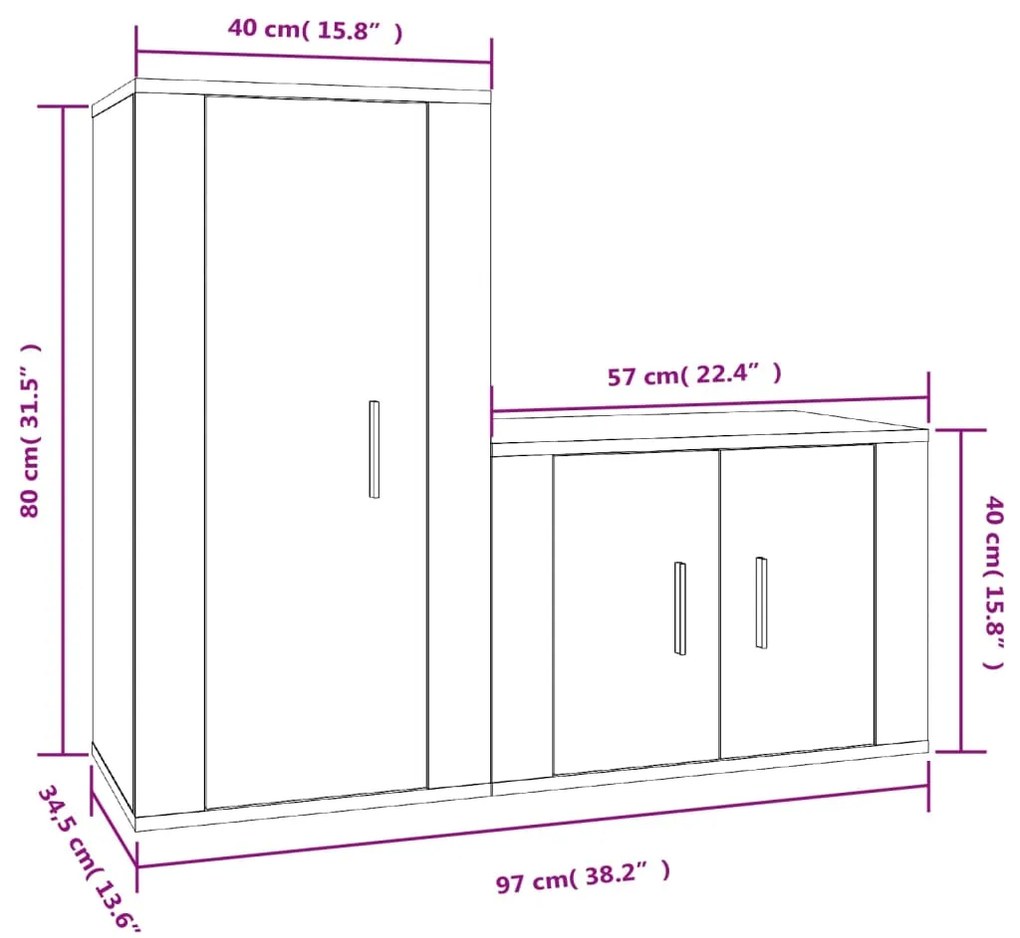 Conjunto móveis de TV 2pcs madeira processada carvalho castanho