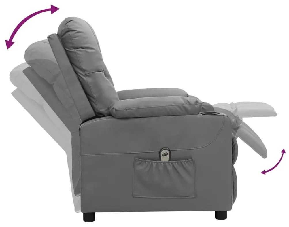 Poltrona reclinável elétrica couro artificial cinzento