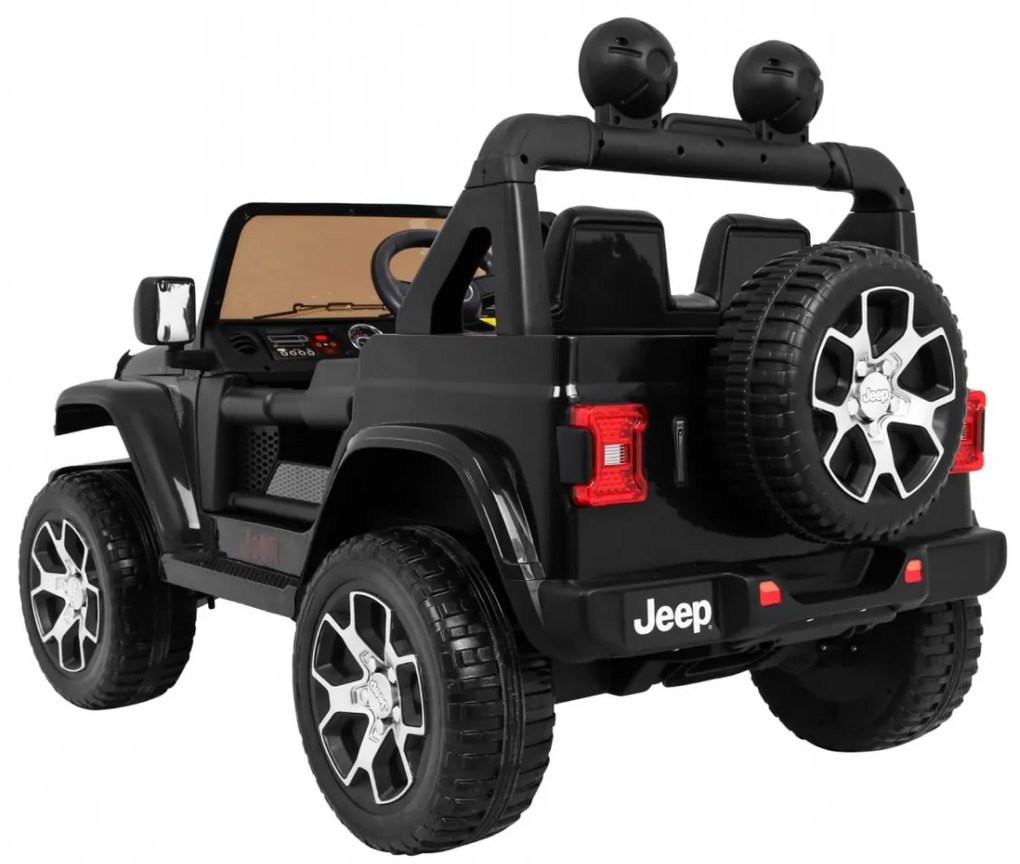 Carro elétrico para Crianças 12V 4x4 Jeep Wrangler Rubicon Rodas de EVA, Assento de couro Preto