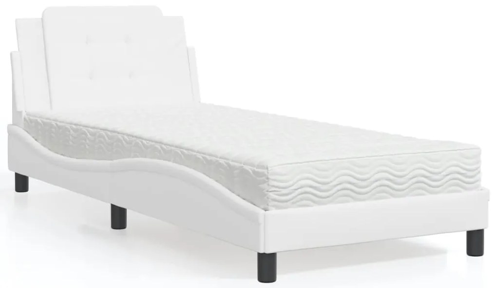Cama com colchão 90x190 cm couro artificial branco