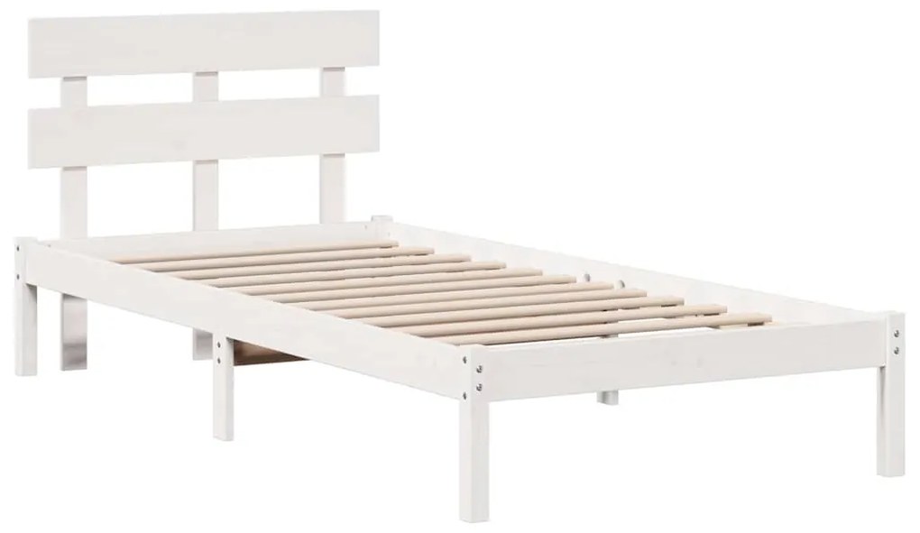 Estrado de Cama com Cabeceira Branca 75x190 cm Madeira Maciça de Pinho