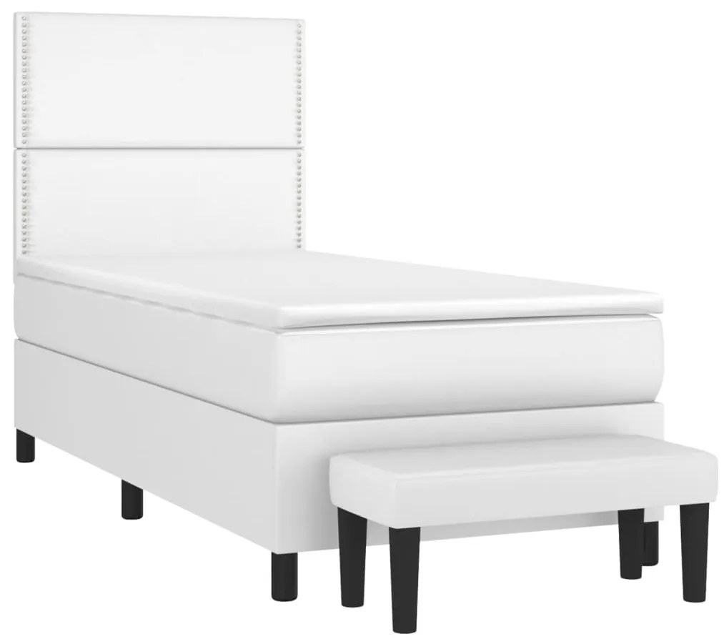 Cama com molas/colchão 90x190 cm couro artificial branco