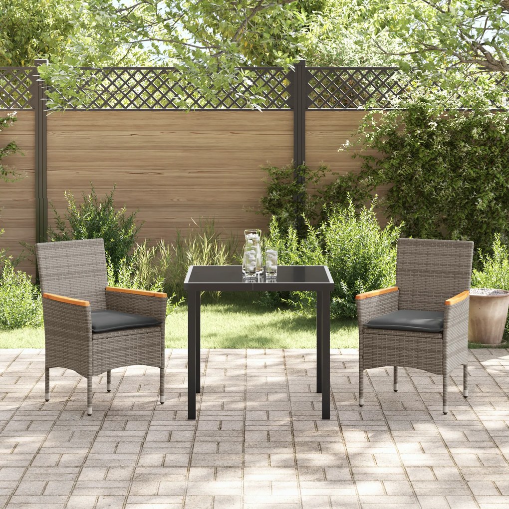 Conjunto de Jantar para Jardim vidaXL 3 Peças com Almofadas Rattan Sin