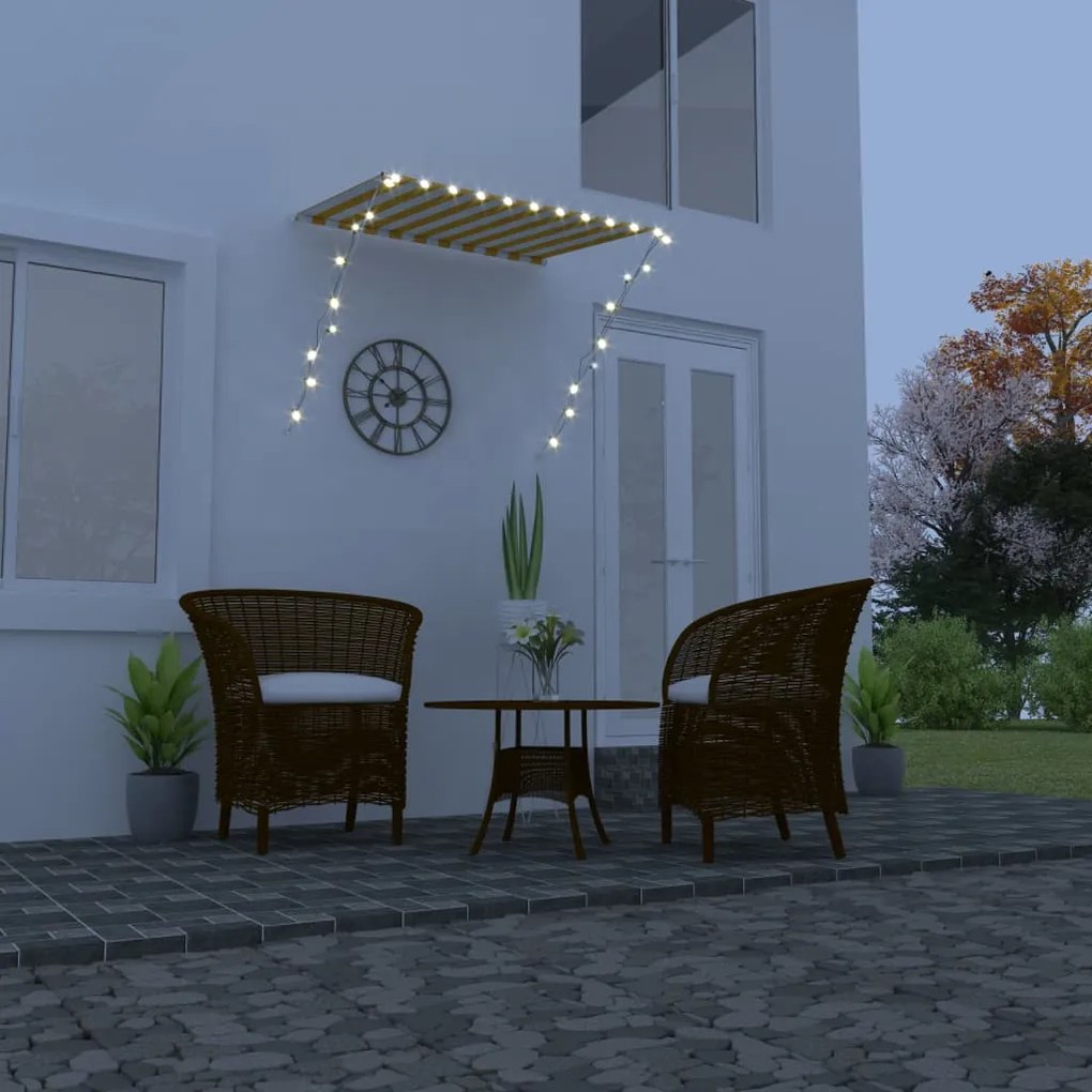 vidaXL Toldo retrátil com LED 100x150 cm amarelo e branco