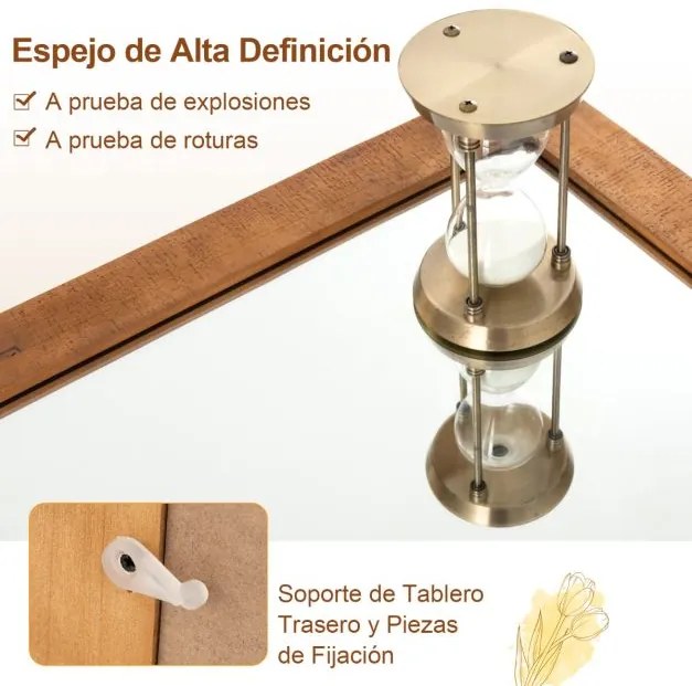 Espelho de parede estilo fazenda 100 x 66 cm com moldura em madeira maciça e suporte castanho