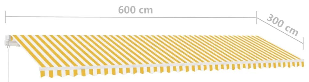 Toldo retrátil manual com LED 600x300 cm amarelo e branco