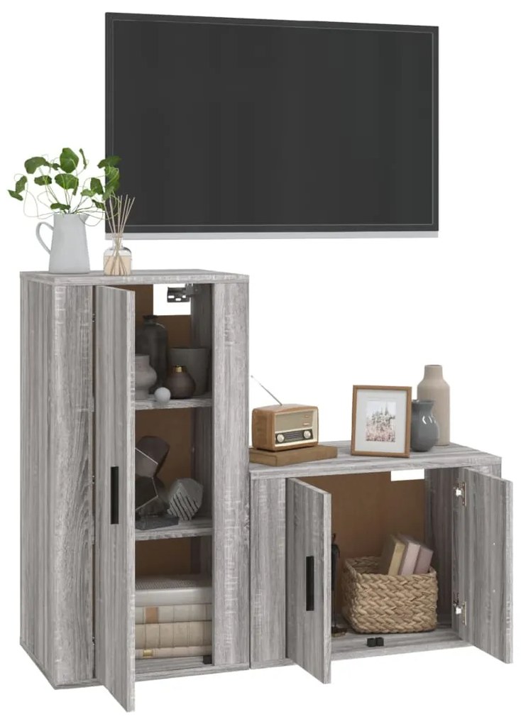 Conjunto móveis de TV 2 pcs madeira processada sonoma cinza