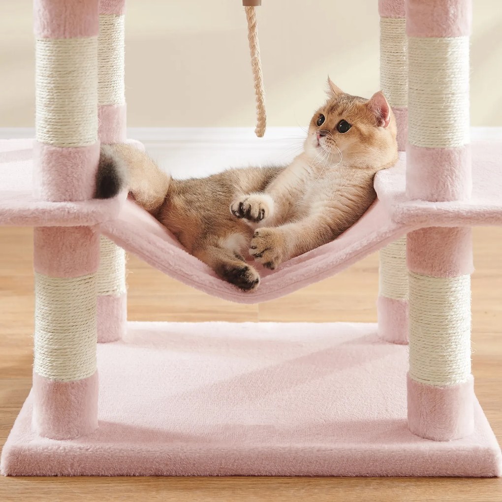 Arranhador para gatos grande 55 x 45 x 168 cm com 13 colunas de arranhar, vários andares, rosa pastel