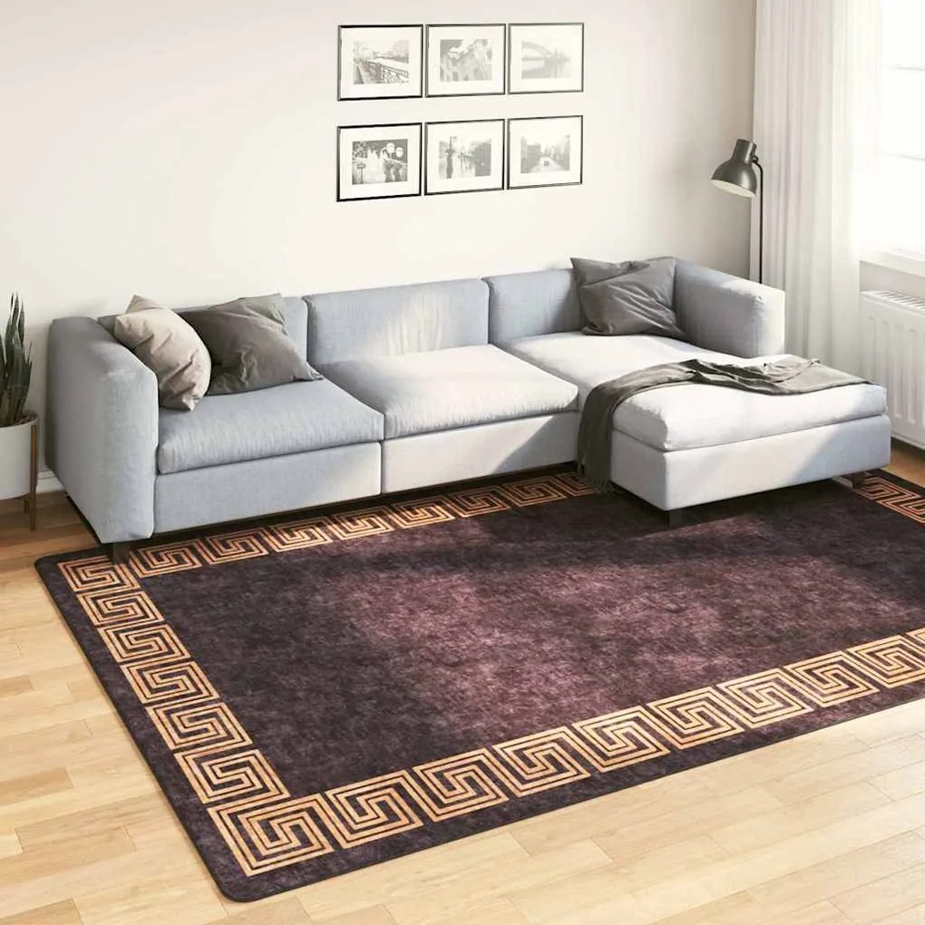 vidaXL Tapete lavável antiderrapante 190x300 cm preto e dourado