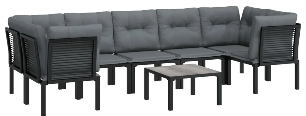 8 pcs conjunto lounge de jardim vime PE preto e cinzento