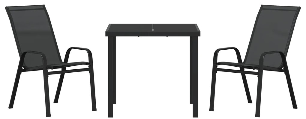 Conjunto de Jantar de 3 Peças vidaXL Preto Textilene e Aço
