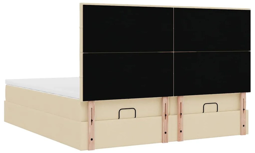 Estrutura de cama otomana com colchões tecido creme 200x200cm