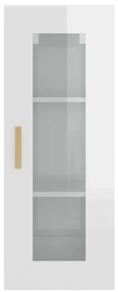 Armário de parede suspenso 34,5x34x90 cm branco brilhante