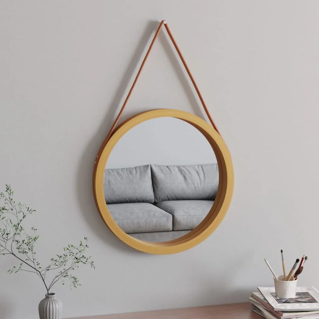 vidaXL Espelho de parede com alça Ø 55 cm dourado