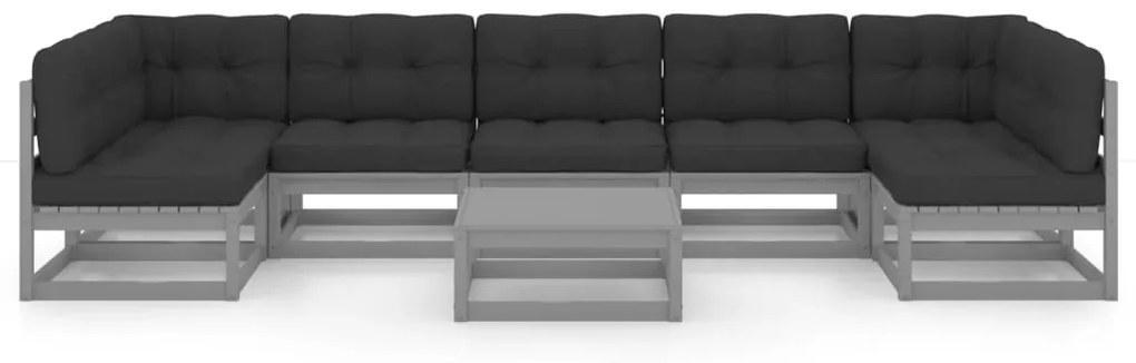 8 pcs conjunto lounge de jardim + almofadões pinho maciço cinza