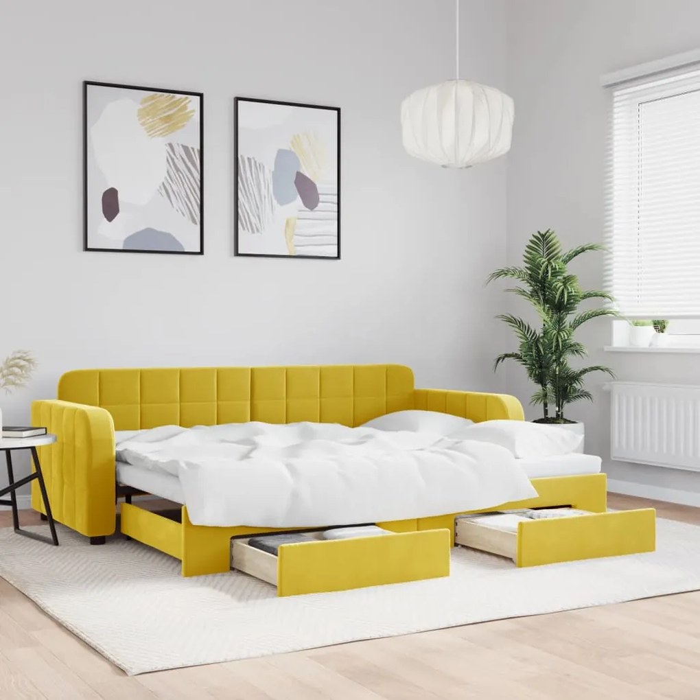 vidaXL Sofá-cama com gavetão e gavetas 80x200 cm veludo amarelo