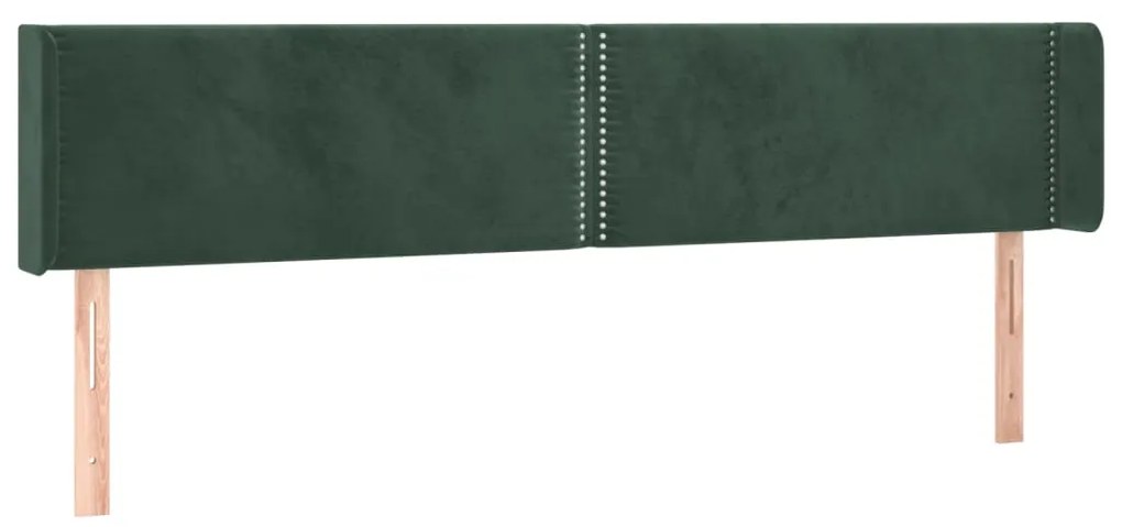 Cabeceira cama c/ luzes LED veludo 203x16x78/88 cm verde-escuro