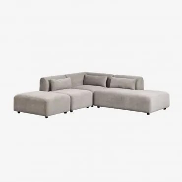 Sofá Modular De Canto Em 3 Peças Com Chaise Longue Direita E Puff Fogler Bombazina Cinzento Toupeira Claro - Sklum
