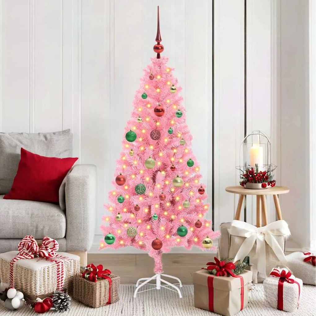 vidaXL Árvore de Natal com 150 LEDs com suporte Rosa 150 cm PVC