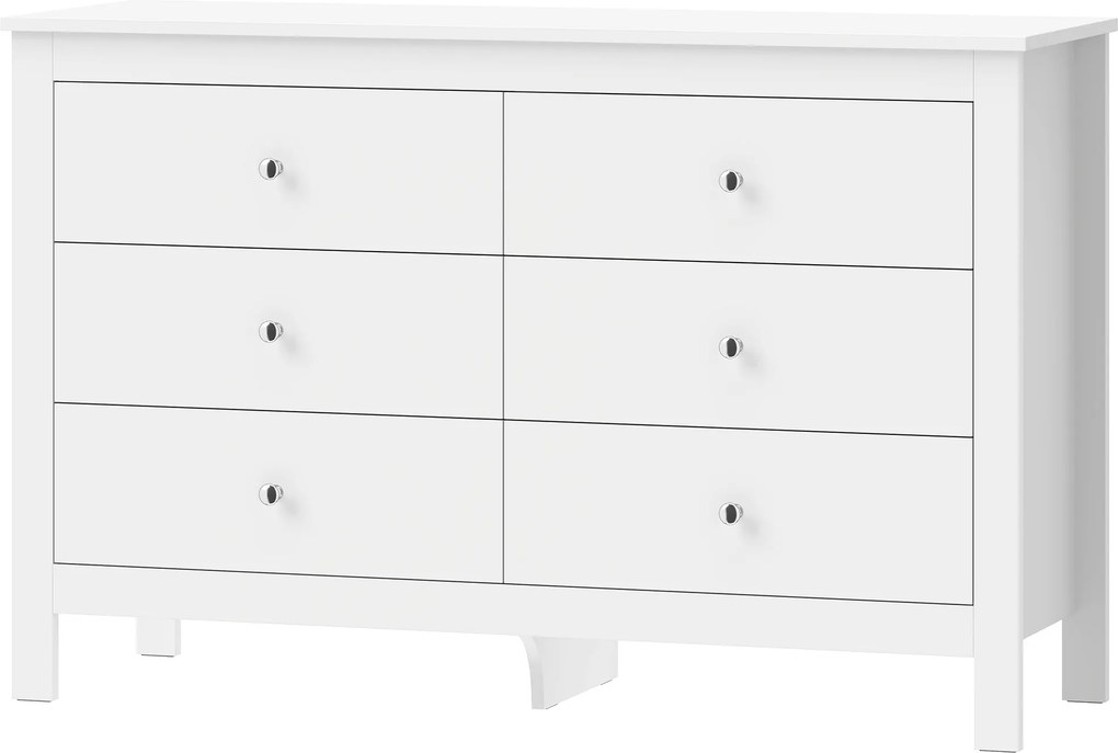HOMCOM Cômoda com 6 gavetas, aparador com trilhos de correr suaves para quarto, sala de estar ou corredor, 118 x 39,5 x 75,5 cm, Branco | Aosom Portugal