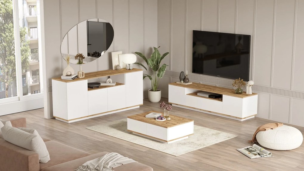 Conjunto de Mobiliário de Sala de Estar FR18 – Pinho Atlântico Branco